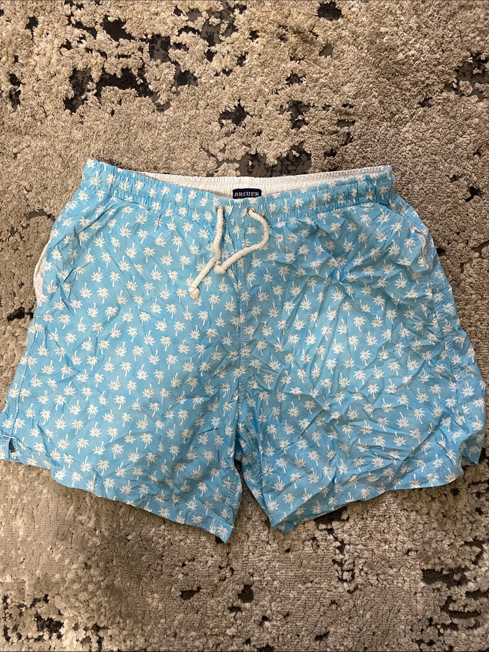 Breuer Light Blue Palm-Print Men's Swim Shorts